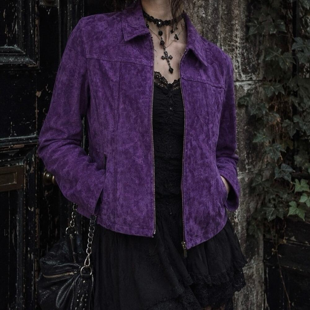 Vintage ColdWater Creek Royal Purple Suede Jacket Whimsigoth Size XL Petite